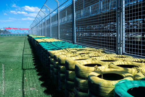 Security and Shock Dampeners Tires on a Motorsports Racing Track photo