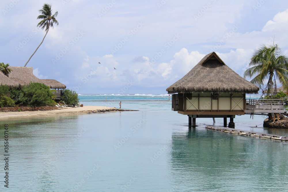 Tahiti French Polynesia overwater bungalows in Lagoon