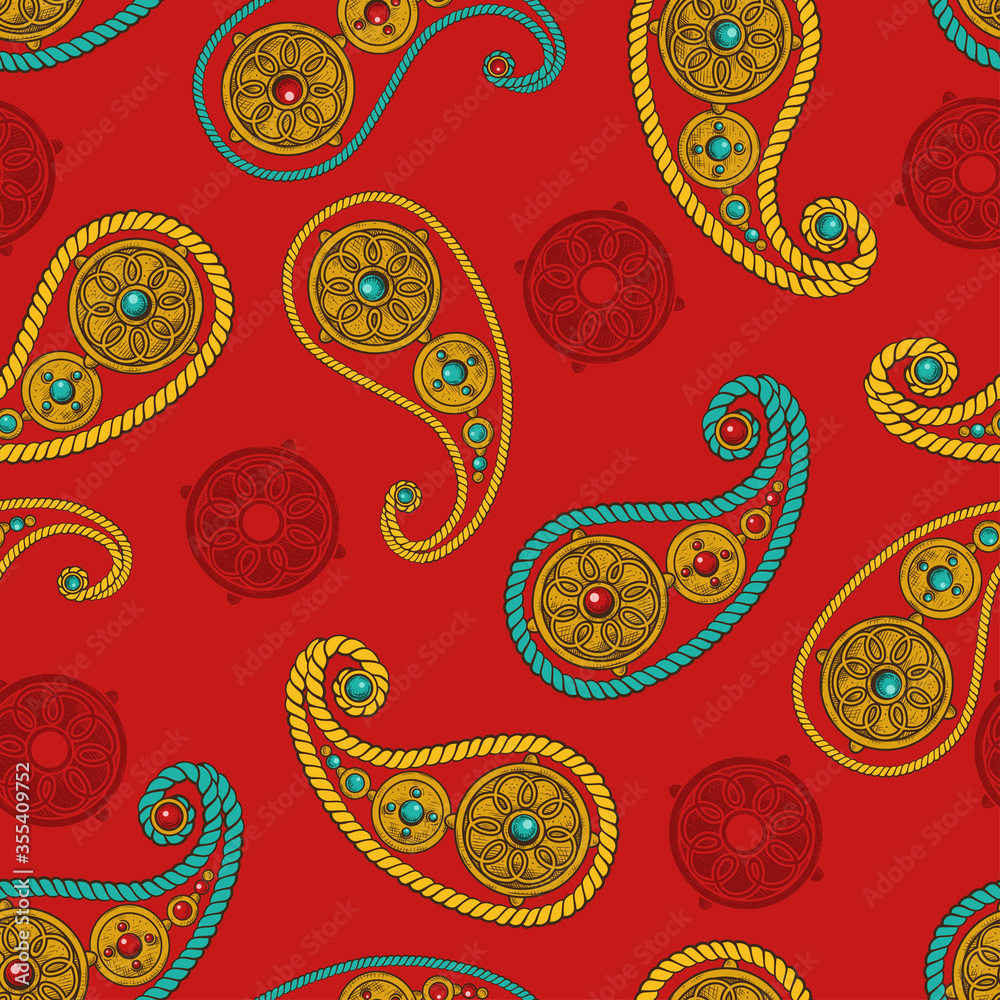 .Paisley or Turkish cucumber.Vector seamless pattern with oriental motif.. .Paisley or Turkish cucumber.Vector seamless pattern with oriental motif..