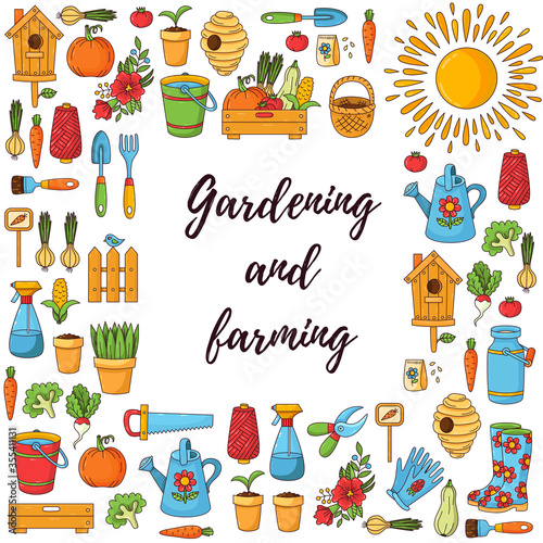 Gardening and farming vector icons banner template