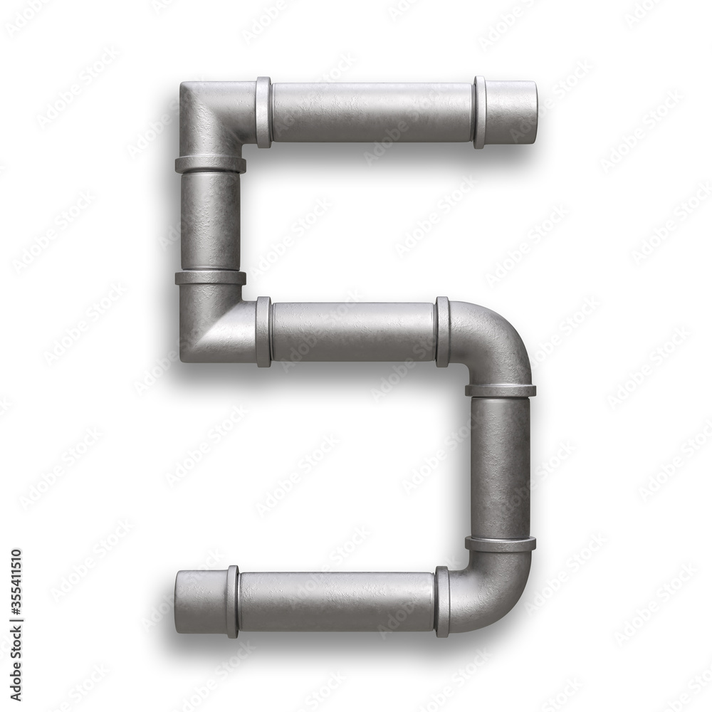 Alphabet made of Metal pipe, number 5 with clipping path Alphabet made of Metal pipe, number 5 with clipping path