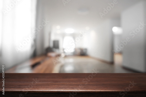 Empty desk platform indoor room house background. For product display montage.