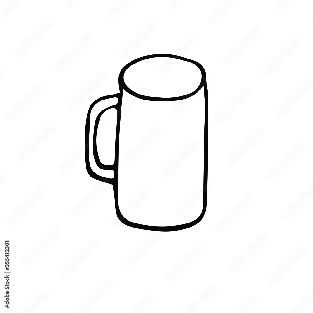 A single extra-long mug with handle Hiking . Vector illustration in Doodle style isolated on white background. A single extra-long mug with handle Hiking . Vector illustration in Doodle style isolated on white background.