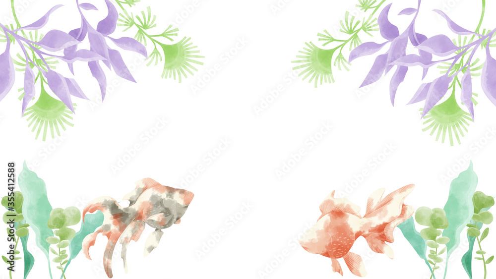 水草と金魚の水彩手描きイラスト Stock イラスト Adobe Stock