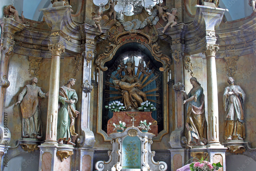 High altar at Our Lady of Sorrows Chapel in Prepolno, Croatia