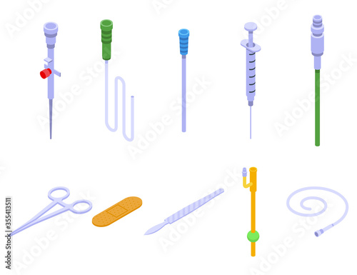 Catheter icons set. Isometric set of catheter vector icons for web design isolated on white background