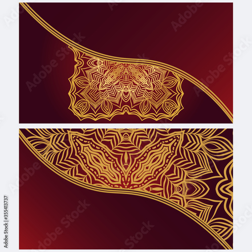 Vintage cards with Floral mandala pattern. Vector template. The front and rear side.