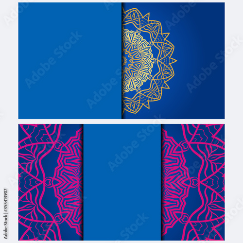 Invitation or Card template with floral mandala pattern. Decorative background for Wedding, greeting cards, Birthday Invitation. The front and rear side. Vector