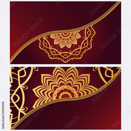 Vintage cards with Floral mandala pattern. Vector template. The front and rear side.
