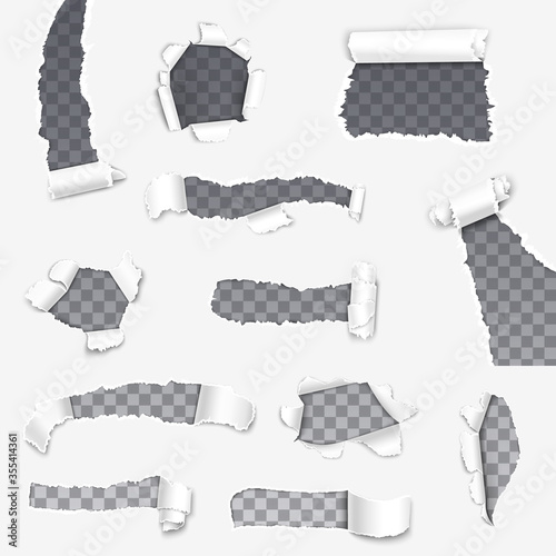 Paper torn rips, holes and rolled flaps, realistic