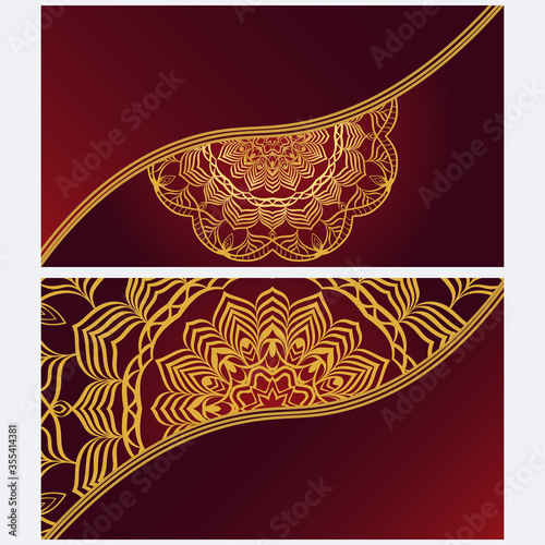 Vintage cards with Floral mandala pattern. Vector template. The front and rear side.