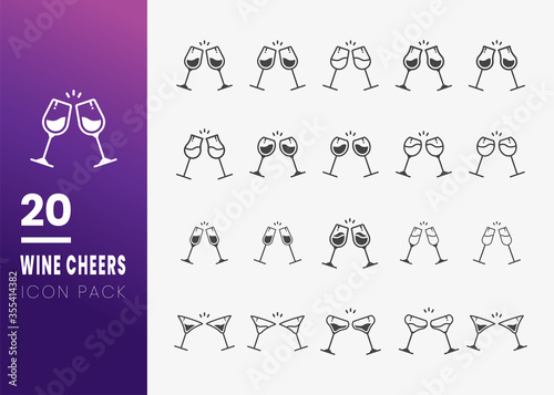 Glass cups cheers icons. Wine icon in trendy flat style isolated on grey background
