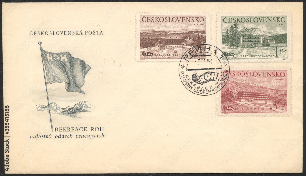 Czechoslovakia. First Day Cover. Czechoslovakia historical stamp. Czechoslovakia First Day Cover and Envelope, Stamp.