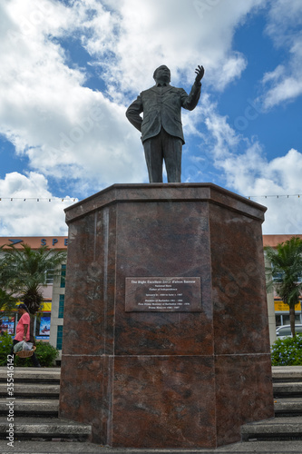 Bridgetown Barbados, Caribbean - 22 Sept 2018: Statue of Errol Walton Barrow the first Prime Minister of Barbados and father of Independence. Vertical photo