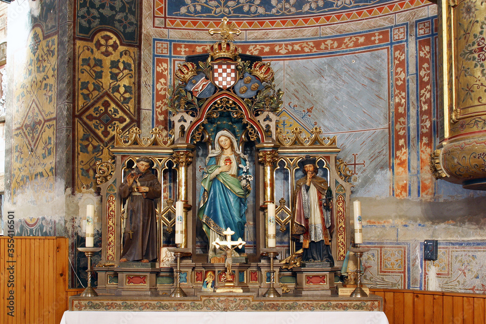 Altar of the Immaculate Heart of Mary in the parish church of Saint Joseph in Grubisno Polje, Croatia