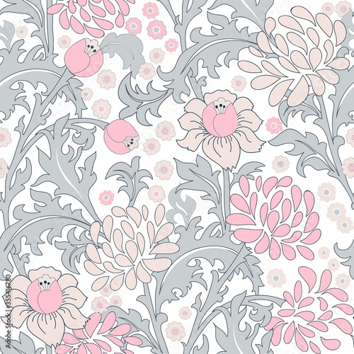 Wallpaper Mural Seamless floral pattern in folk style with wildflowers, leaves. Hand drawn. Vector illustration Torontodigital.ca