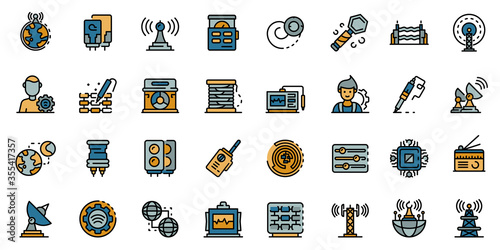 Radio engineer icons set. Outline set of radio engineer vector icons for web design isolated on white background