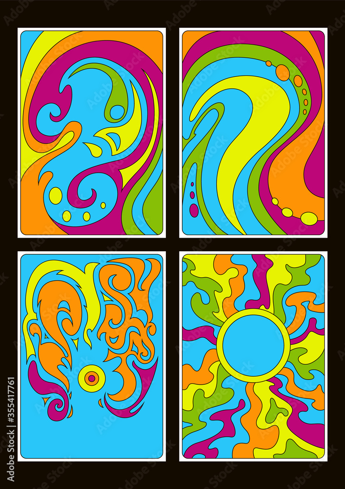 Obraz premium 1960s Groovy Background Set, Abstract Wavy Patterns, Cover Templates