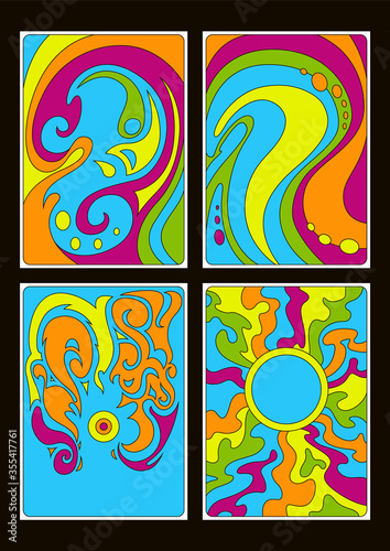 1960s Groovy Background Set, Abstract Wavy Patterns, Cover Templates