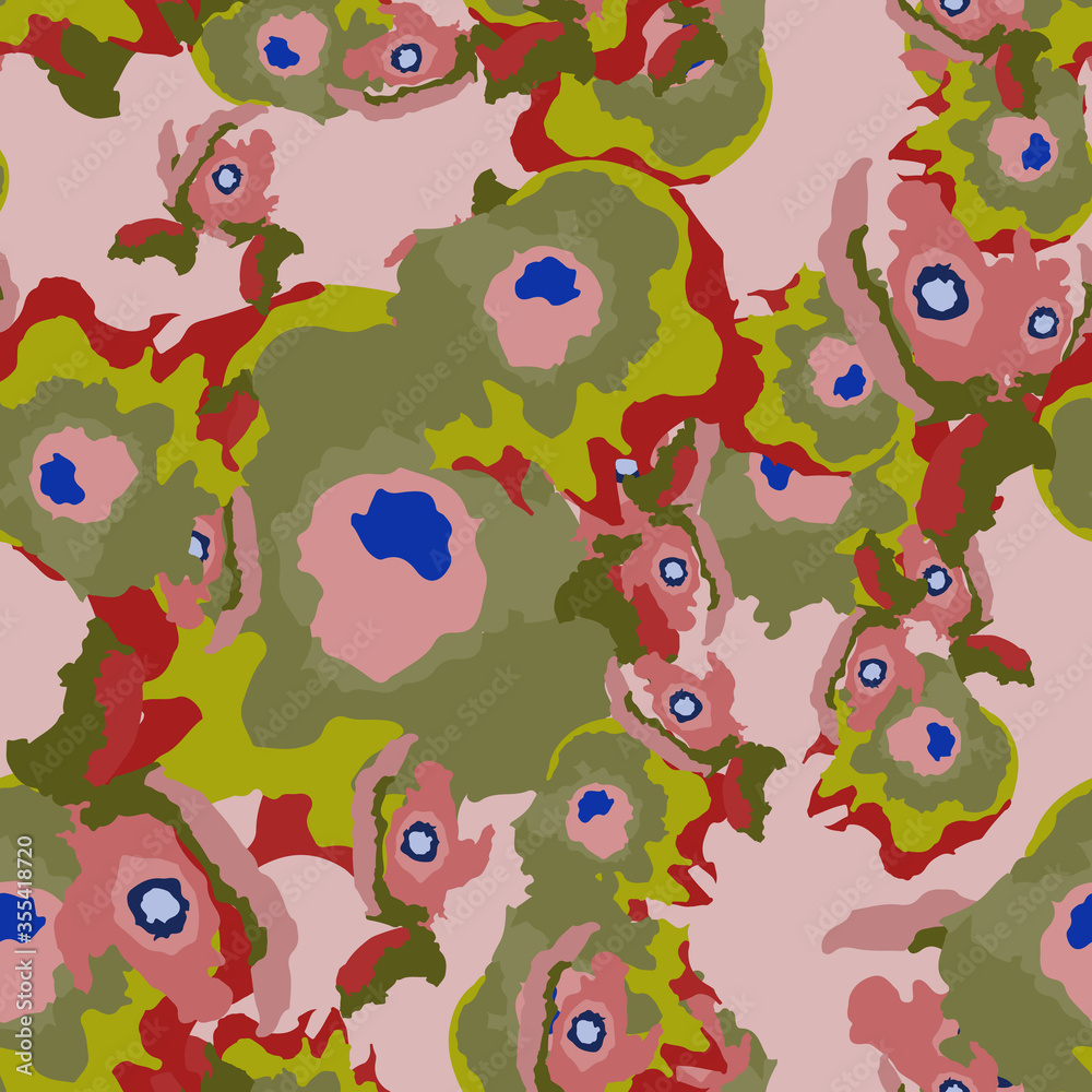 UFO camouflage of various shades of green, red, blue and pink colors