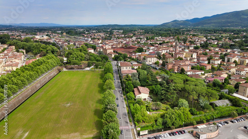 Amazing aerial view of Lucca medieval town in Tuscany