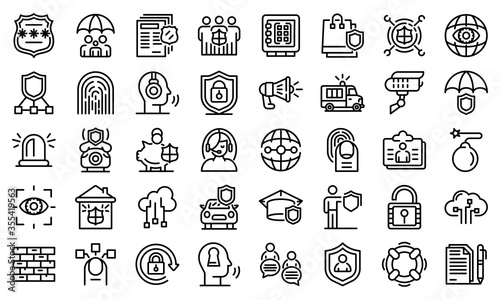 Security service icons set. Outline set of security service vector icons for web design isolated on white background
