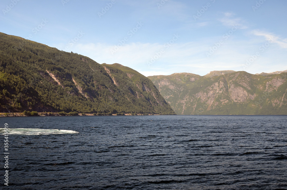 Sognefjord, Norway, Scandinavia. View from the board of Flam - Bergen ferry.