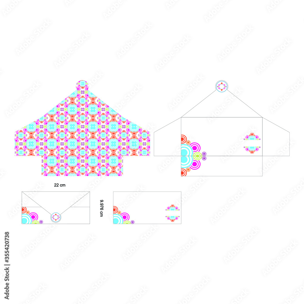 Envelope Design from Rounded Ornament in Blue, Orange, Pink and Purple