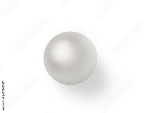  Image of single shiny natural white sea pearl with light effects isolated on white background