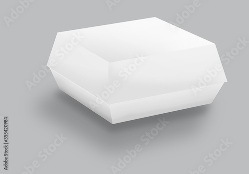 burger box packaging mockup, Box white color on gray color background, 3D rendering