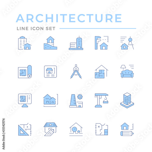 Set color line icons of architecture