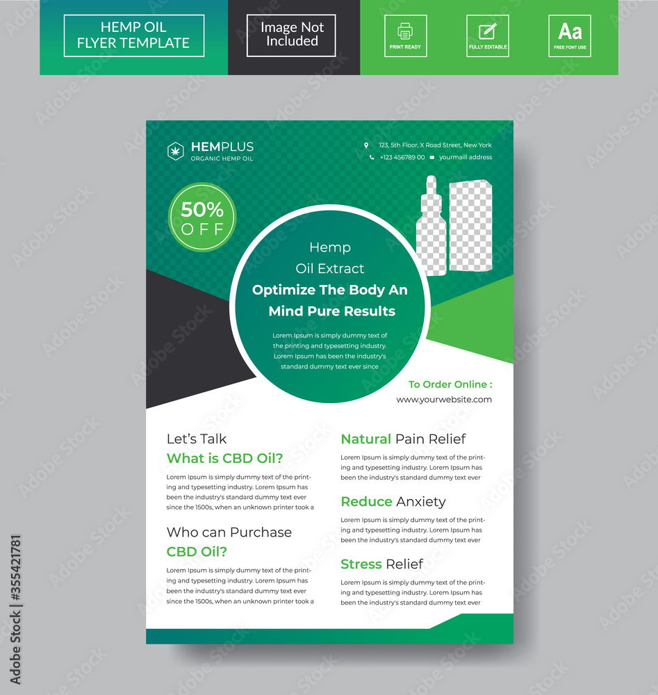 Hemp Product Oil Flyer Template | CBD Oil Flyer Poster | Green Cannabis Leaflet Template | Hemp Product Sale Flyer Design Template