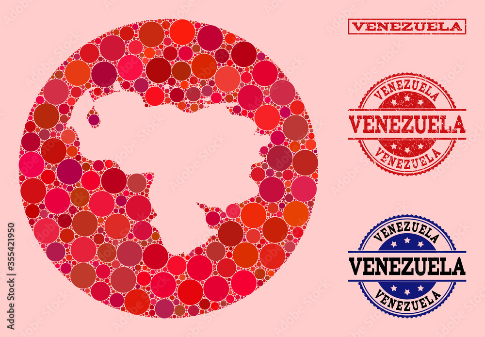 Stencil Round Map of Venezuela Mosaic and Grunge Stamp Stock Vector ...