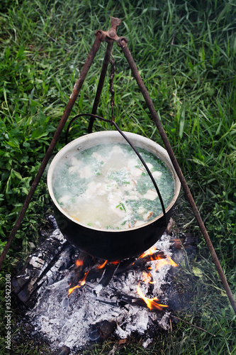 Campfire cooking in the field