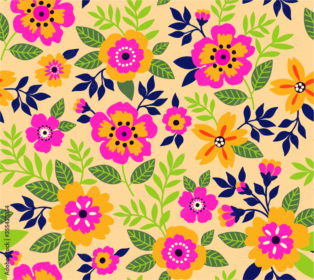 Vintage floral background. Seamless vector pattern for design and fashion prints. Flowers pattern with small colorful flowers on a light background. Ditsy style. 