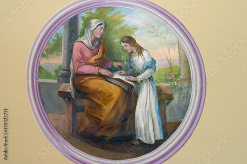 Education of the Virgin, fresco in the parish church of St. Anthony of Padua in Durmanec, Croatia photo