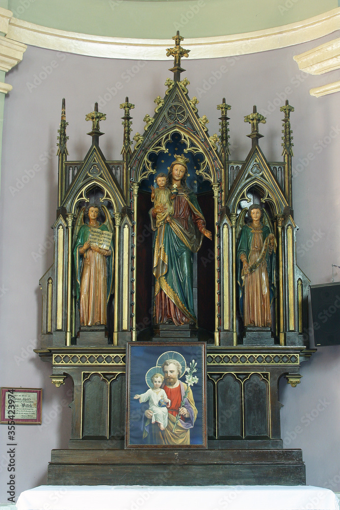 Altar Mary Queen of the Holy Rosary at Holy Trinity Church in Krapinske Toplice, Croatia