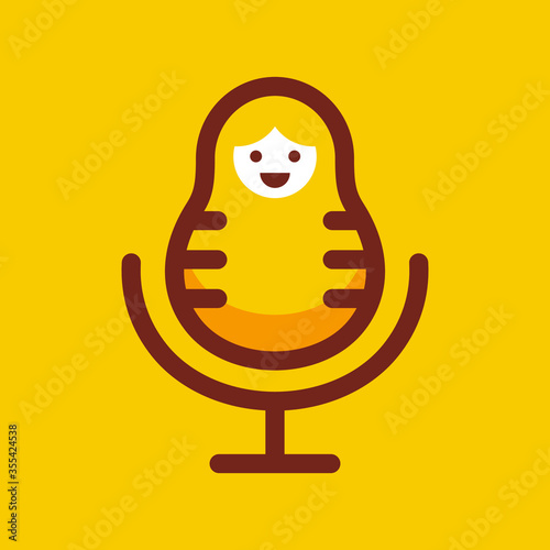 Russian nesting doll podcast icon, Matryoshka broadcast vector logo illustration, linear pictogram isolated on yellow