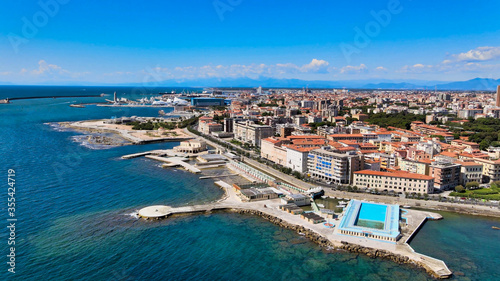 Amazing aerial view of Livorno coastline, Tuscany © jovannig