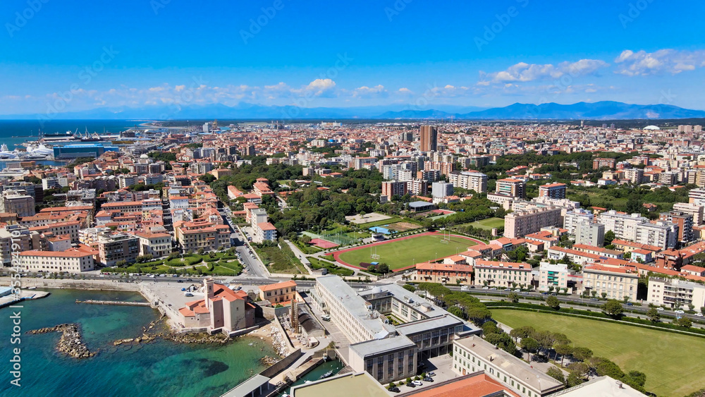 Amazing aerial view of Livorno coastline, Tuscany