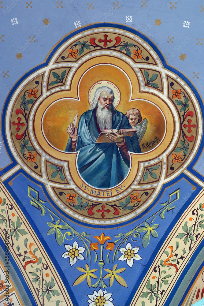 Saint Matthew the Evangelist, fresco in the parish church of Helena in Zabok, Croatia