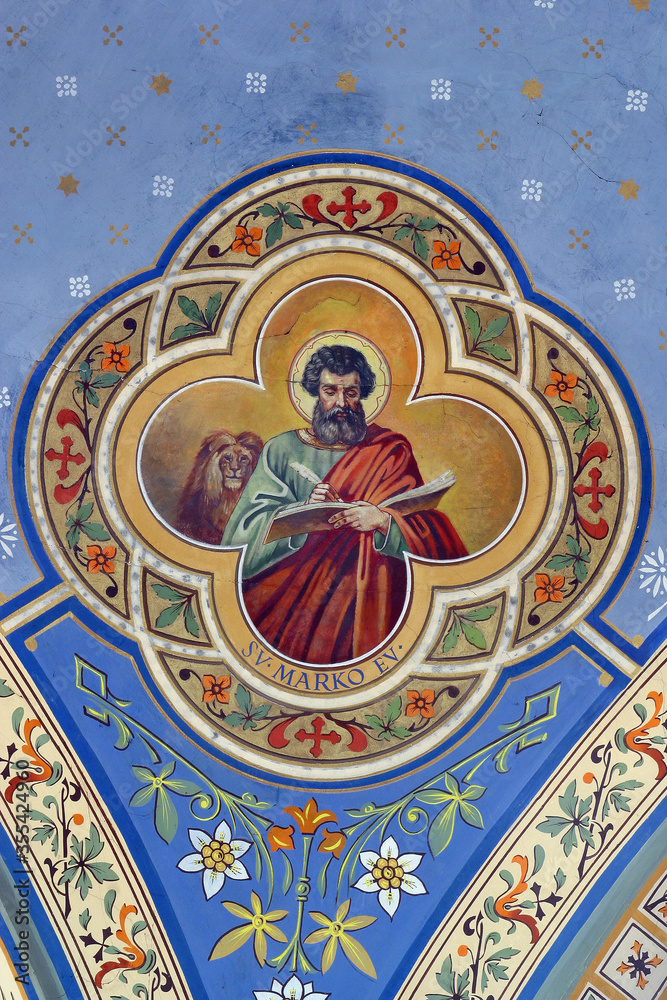 Saint Mark the Evangelist, fresco in the parish church of Helena in Zabok, Croatia