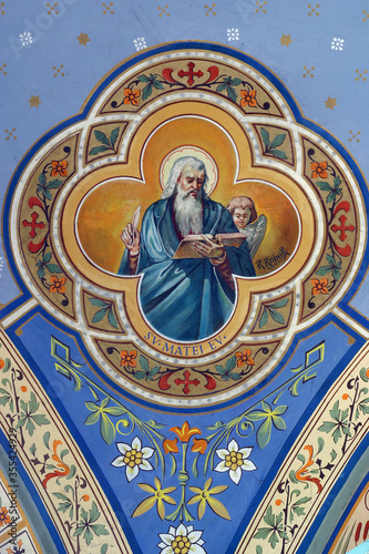 Saint Matthew the Evangelist, fresco in the parish church of Helena in Zabok, Croatia