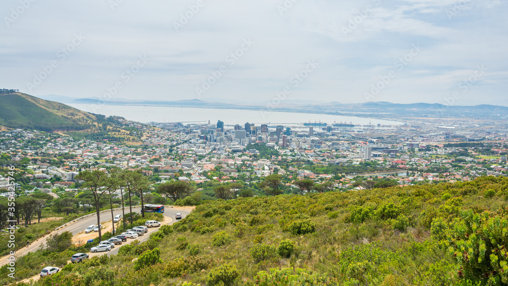 views of cape town city in south africa from the bottom of the table mountain, famous tourist place