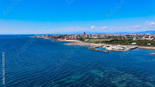 Fototapeta Naklejka Na Ścianę i Meble -  Amazing aerial view of Livorno coastline, Tuscany