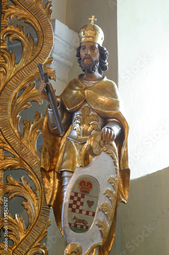 St. Ladislaus of Hungary, statue on the high altar in the parish church of St. Peter in Sveti Peter Mreznicki, Croatia photo