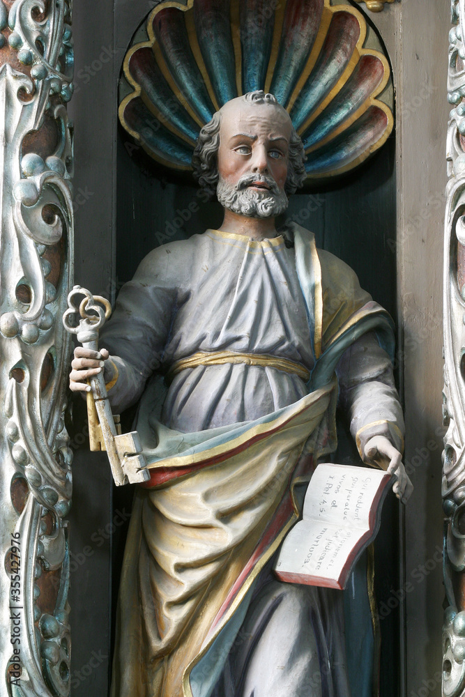 Saint Peter statue on the high altar at the Franciscan Church of Saint Catherine of Alexandria in Krapina, Croatia