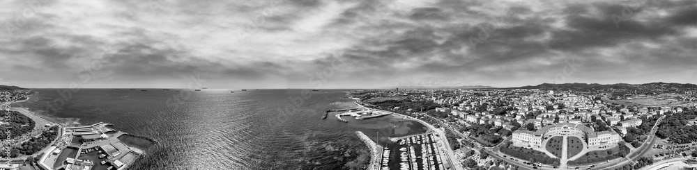 Amazing aerial view of Livorno and Lungomare, famous town of Tuscany