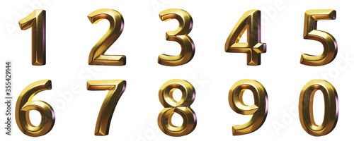 3d rendered gold numbers (0-9) on white background