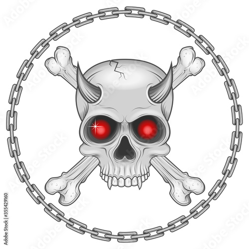 Illustration of skull with bone and chain photo